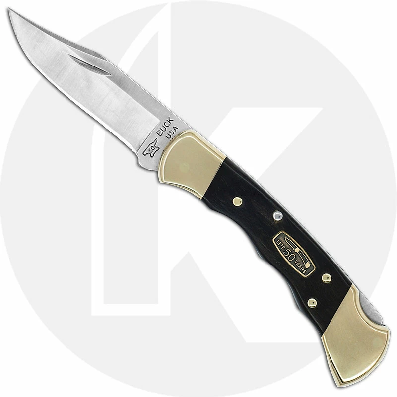 Buck Knives Buck Ranger 50th Anniversary Edition - 0112BRS3FG - Custom Tang Stamp - Finger Grooved Ebony Handle With Anniversary Shield 3 Buck Knives Buck Ranger 50th Anniversary Edition - 0112BRS3FG - Custom Tang Stamp - Finger Grooved Ebony Handle With Anniversary Shield