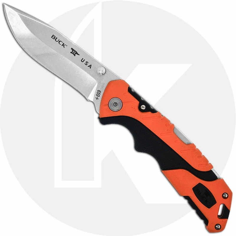 Buck Knives Buck Large Folding Pursuit Pro 0659ORS - S35VN Drop Point - Black GFN And Orange Versaflex Handle - Made In USA 3 Buck Knives Buck Large Folding Pursuit Pro 0659ORS - S35VN Drop Point - Black GFN And Orange Versaflex Handle - Made In USA