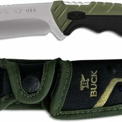 Buck Knives Buck Small Pursuit Fixed Blade 0658GRS - Drop Point - Black GFN And Green Versaflex Handle - Made In USA -Case Knives shop BU 658GRS