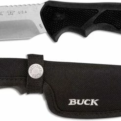 Buck Knives Buck Large BuckLite Max II Knife 0685BKS - Drop Point Fixed Blade - Black Rubber Handle - Made In USA -Case Knives shop BU 685BKS