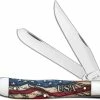 Case Knives Case Trapper Knife 36030 Vintage Flag Embellished Smooth Natural Bone 6254SS -Case Knives shop CA 36030