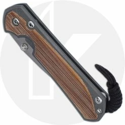 Chris Reeve Knives - Large Sebenza 31 Knife - L31-1212 - Stonewash Drop Point - Natural Canvas Micarta / Titanium -Case Knives shop CRK L31 1212 CLOSED FRONT