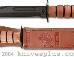 Ka-Bar Knives KABAR Knife, USMC Plain Edge With Leather Sheath, KA-1217