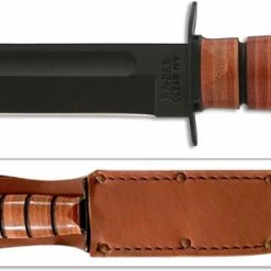 Ka-Bar Knives KABAR 1320 Single Mark KA-BAR Fighting Utility Knife - Black Clip Point Fixed Blade - No Military Branch Designation - Leather Handle - USA Made
