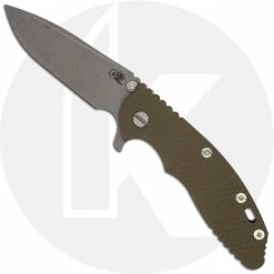 Hinderer Knives XM-18 3.5 Inch Knife - Spear Point - Working Finish - 20CV - Tri Way Pivot - OD Green G-10 / Battle Bronze Ti