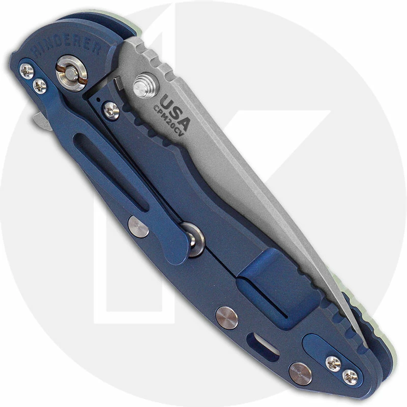 Hinderer Knives XM-18 3.5 Inch Knife - Slicer - Working Finish - 20CV - Tri Way Pivot - Translucent G-10 / Battle Blue Ti 5 Hinderer Knives XM-18 3.5 Inch Knife - Slicer - Working Finish - 20CV - Tri Way Pivot - Translucent G-10 / Battle Blue Ti - Image 3