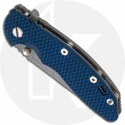 Hinderer Knives XM-18 3.5 Inch Knife - Spear Point - Working Finish - 20CV - Tri Way Pivot - Blue/Black G-10 / Working Finish Ti -Case Knives shop RH XM18152 CLOSED FRONT