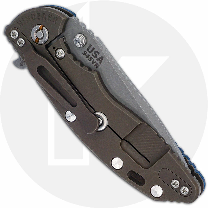 Hinderer Knives XM-18 3.5 Inch Knife - Spanto - Working Finish - S45VN - Tri Way Pivot - Blue / Black G-10 / Battle Bronze Ti 5 Hinderer Knives XM-18 3.5 Inch Knife - Spanto - Working Finish - S45VN - Tri Way Pivot - Blue / Black G-10 / Battle Bronze Ti - Image 3