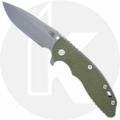 Hinderer Knives XM-18 3.5 Inch Knife - Spear Point - Working Finish - S45VN - Tri Way Pivot - OD Green G-10