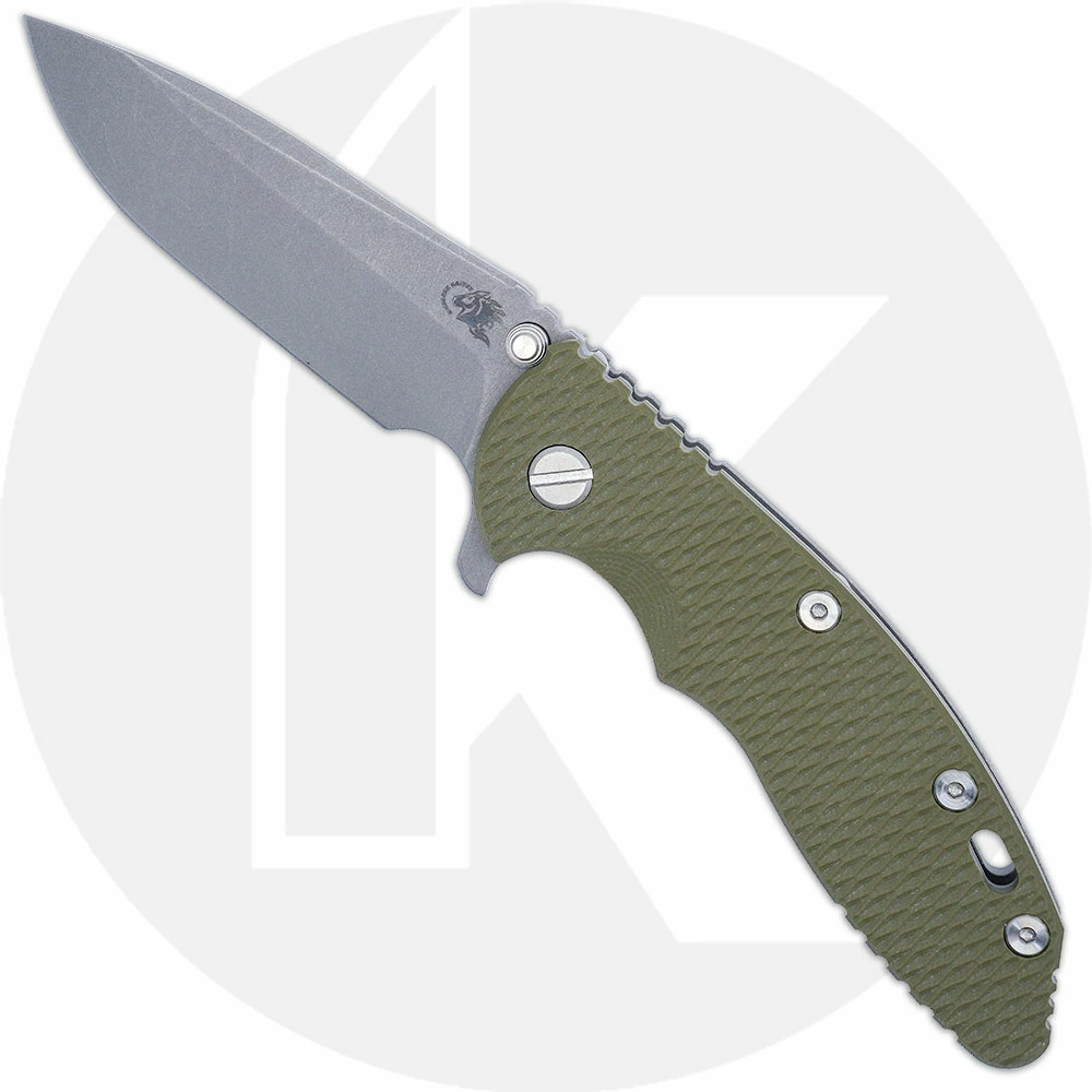 Hinderer Knives XM-18 3.5 Inch Knife - Spear Point - Working Finish - S45VN - Tri Way Pivot - OD Green G-10 3 Hinderer Knives XM-18 3.5 Inch Knife - Spear Point - Working Finish - S45VN - Tri Way Pivot - OD Green G-10