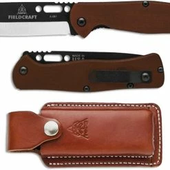 TOPS Knives Fieldcraft Folder FCF-01 - Black Cerakote Drop Point - Tan Canvas Micarta Folding Knife