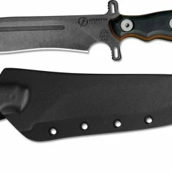 TOPS Knives Operator 7 Knife OP7-01 - Acid Rain 1075 Recurve - Tan Canvas Micarta And Black G10