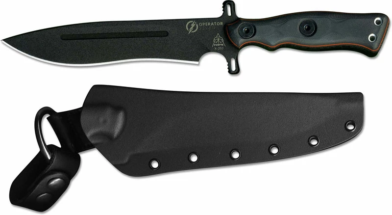 TOPS Knives Operator 7 Knife OP7-02 Blackout Edition - Black Traction Coated 1075 Recurve - Black Micarta And G10 3 TOPS Knives Operator 7 Knife OP7-02 Blackout Edition - Black Traction Coated 1075 Recurve - Black Micarta And G10