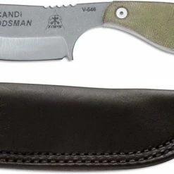 TOPS Knives Scandi Woodsman SWOOD-3.5 - Tumble Finished 1095 - Green Canvas Micarta - USA Made