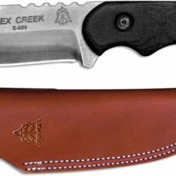 TOPS Knives Tex Creek Knife TEX-4 - Leo Espinoza - Black River Wash 1095 Steel Hunters Point - Black Micarta