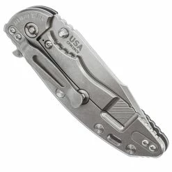 Rick Hinderer Knives SKINNY XM-18 3.5 Inch Knife - Harpoon Spanto - Stonewash - 20CV - Tri Way Pivot - Blue / Black G-10 -Case Knives shop XM 18 35 HARPOON CLOSED FRONT